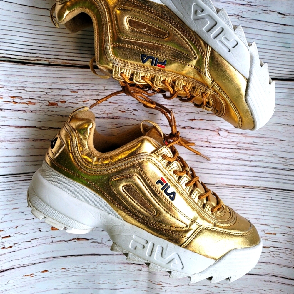 FILA Disruptor 2 Gold Metallic Chunky Sneakers